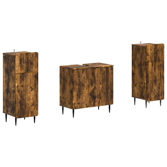 2 Piece Bathroom Cabinet Set ZWOLLE Smoked Oak Engineered Wood