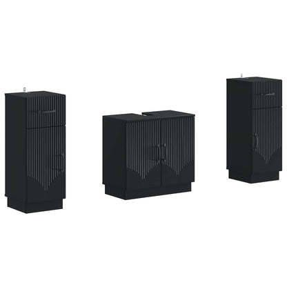 2 Piece Bathroom Cabinet Set HOORN Black Engineered Wood