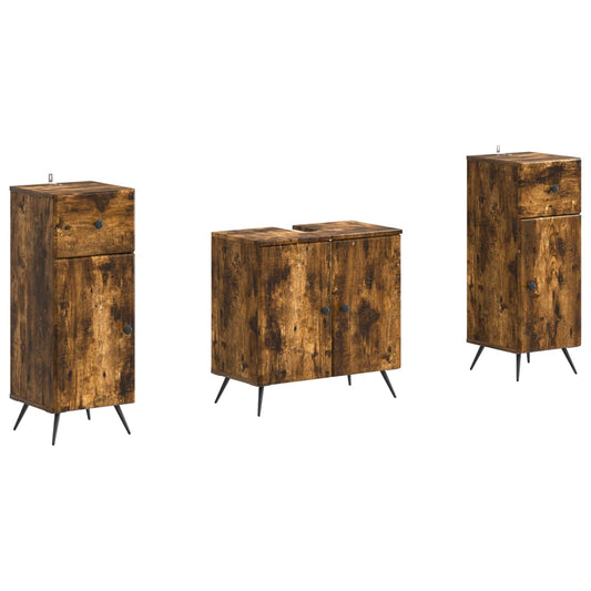 2 Piece Bathroom Cabinet Set BREDA Smoked Oak Engineered Wood