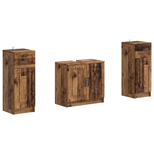 2 Piece Bathroom Cabinet Set UTRECHT Old Wood Engineered Wood