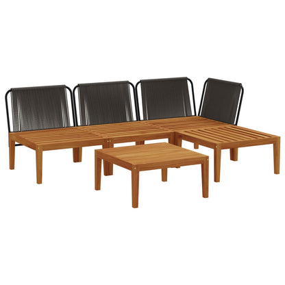 5 pcs Solid Acacia Wood & Rope Natural
