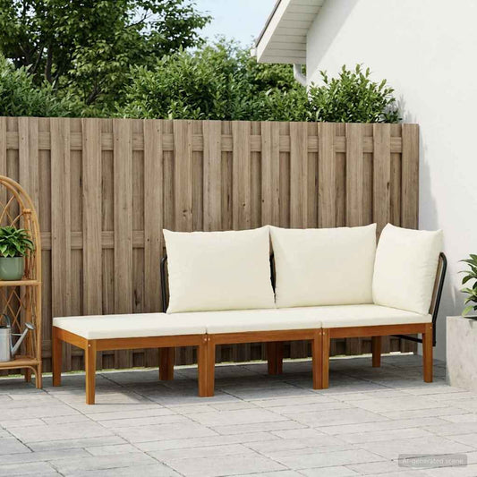 3 pcs Solid Acacia Wood & Rope Natural