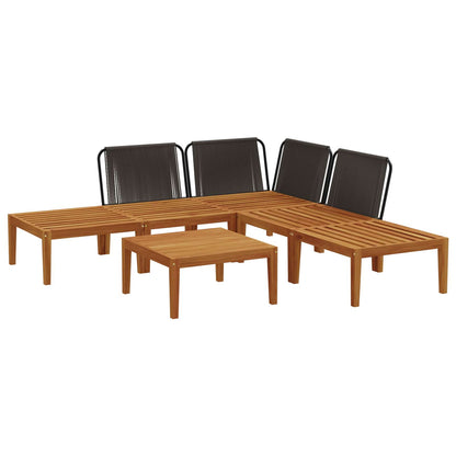 6 pcs Solid Acacia Wood & Rope Natural