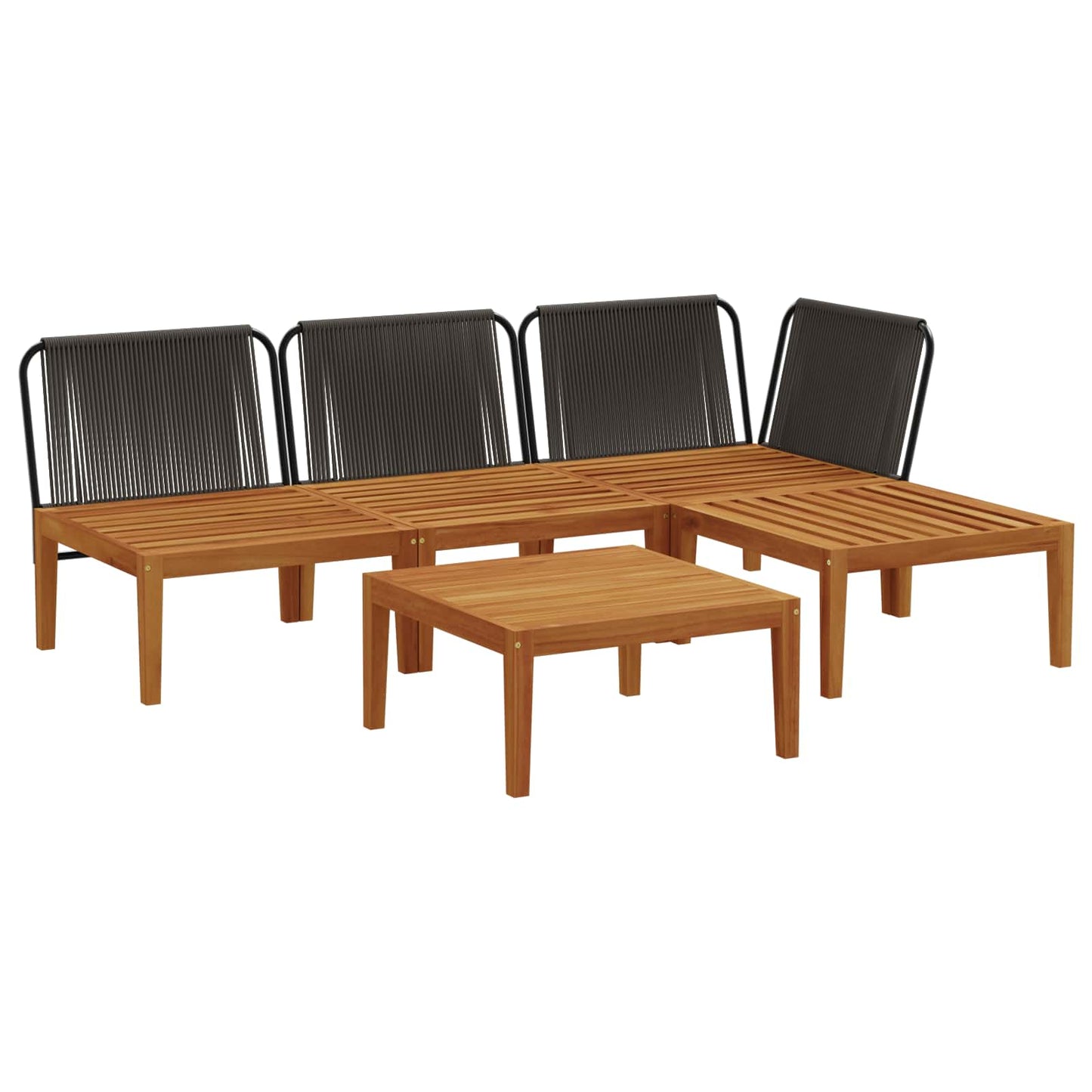 5 pcs Garden Lounge Set with Cushions Solid Acacia Wood & Rope