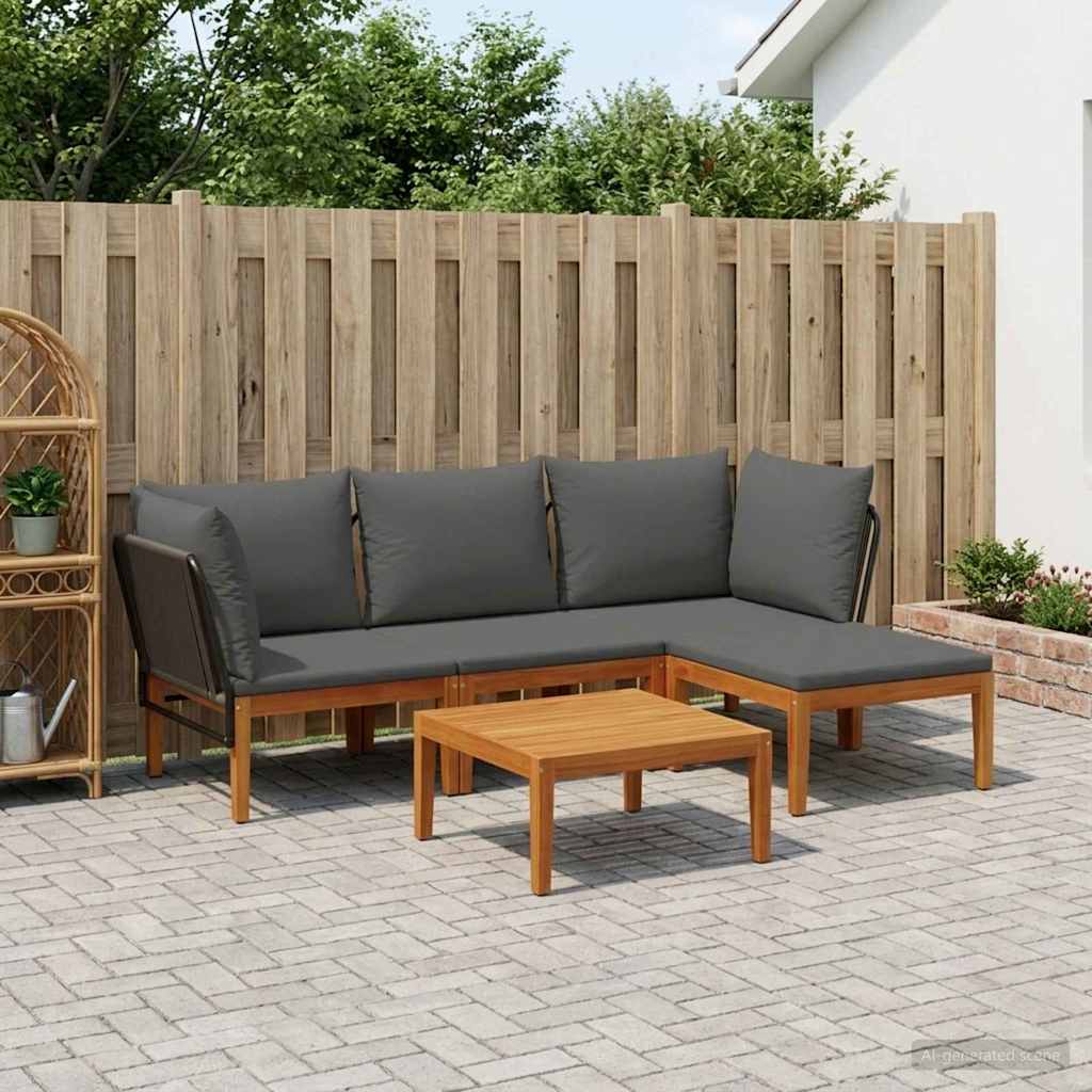 5 pcs Solid Acacia Wood & Rope Natural