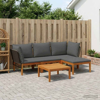 5 pcs Solid Acacia Wood & Rope Natural