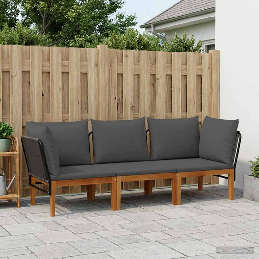 3 pcs Solid Acacia Wood & Rope Natural
