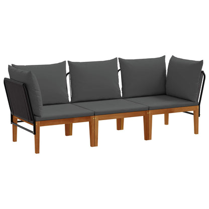 3 pcs Solid Acacia Wood & Rope Natural