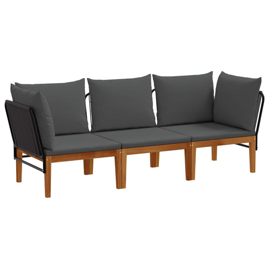 3 pcs Solid Acacia Wood & Rope Natural