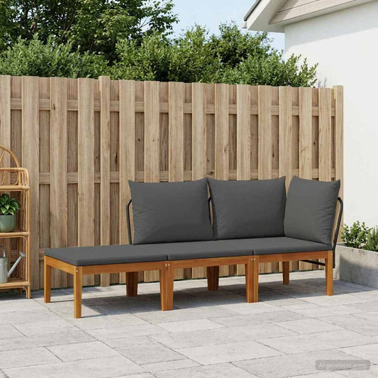 3 pcs Solid Acacia Wood & Rope Natural
