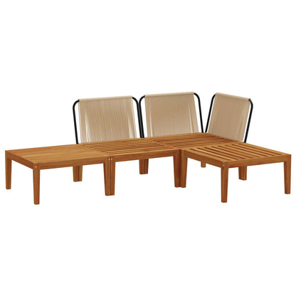 4 pcs Solid Acacia Wood & Rope Natural