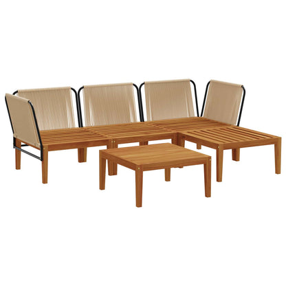 5 pcs Solid Acacia Wood & Rope Natural