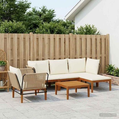 6 pcs Solid Acacia Wood & Rope Natural