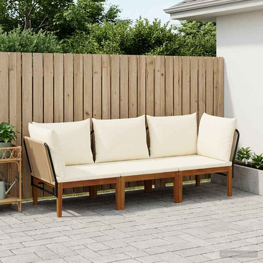 3 pcs Solid Acacia Wood & Rope Natural