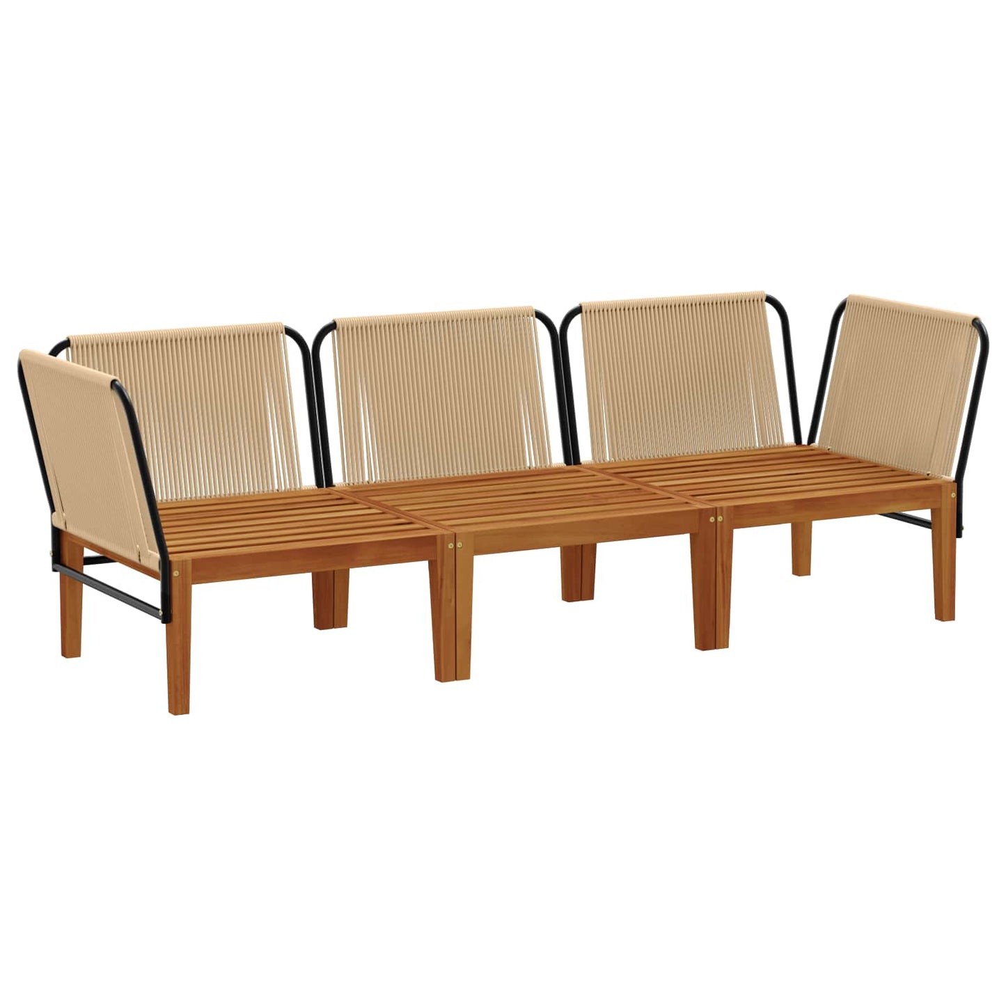 3 pcs Solid Acacia Wood & Rope Natural