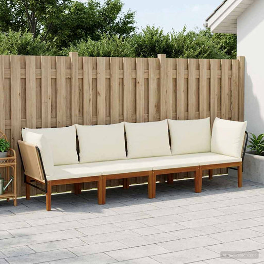 4 pcs Solid Acacia Wood & Rope Natural
