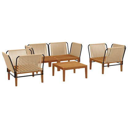 5 pcs Solid Acacia Wood & Rope Natural