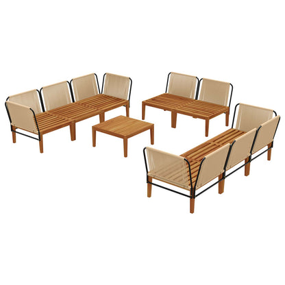 9 pcs Solid Acacia Wood & Rope Natural