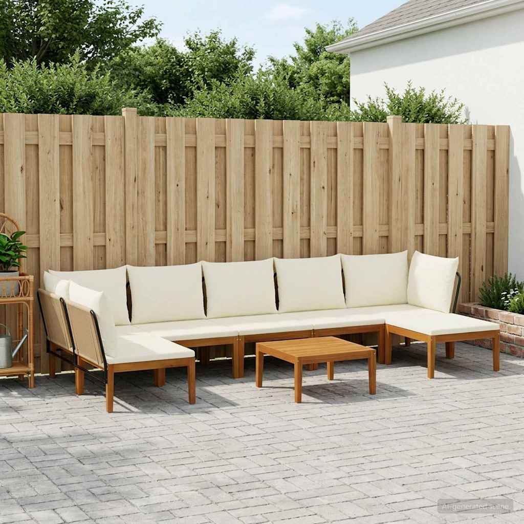 8 pcs Solid Acacia Wood & Rope Natural