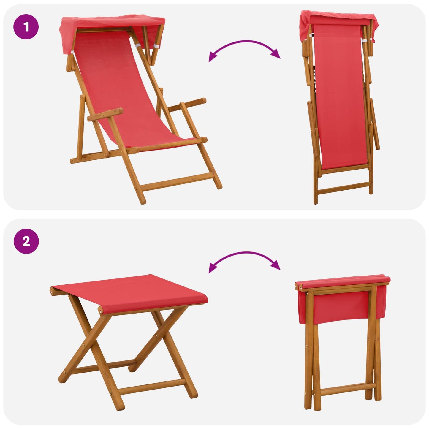 Deck Chair 4 pcs 3 Position Solid Eucalyptus Wood Red