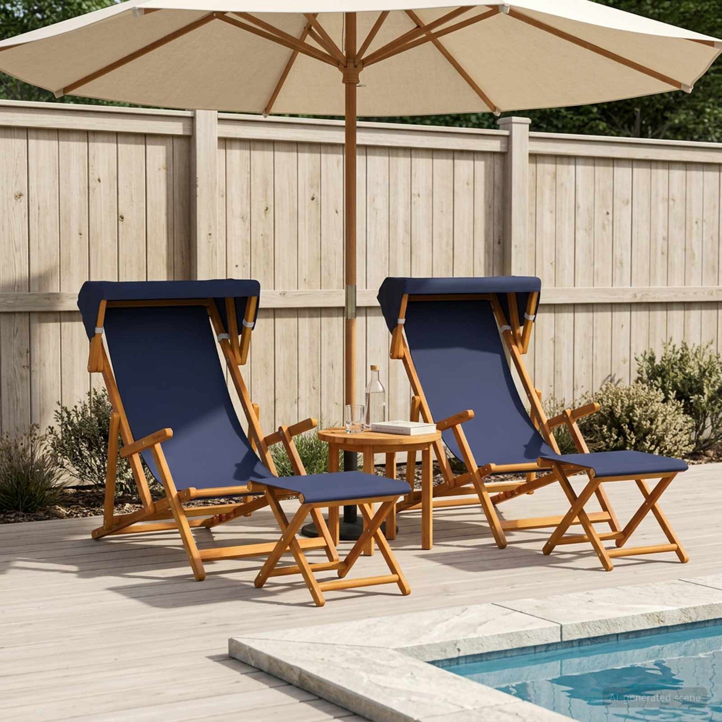 Deck Chair 4 pcs 3 Position Solid Eucalyptus Wood Blue