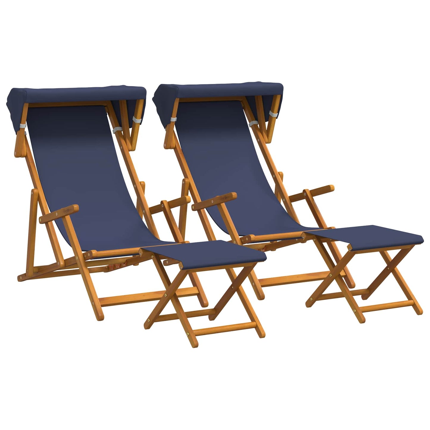 Deck Chair 4 pcs 3 Position Solid Eucalyptus Wood Blue