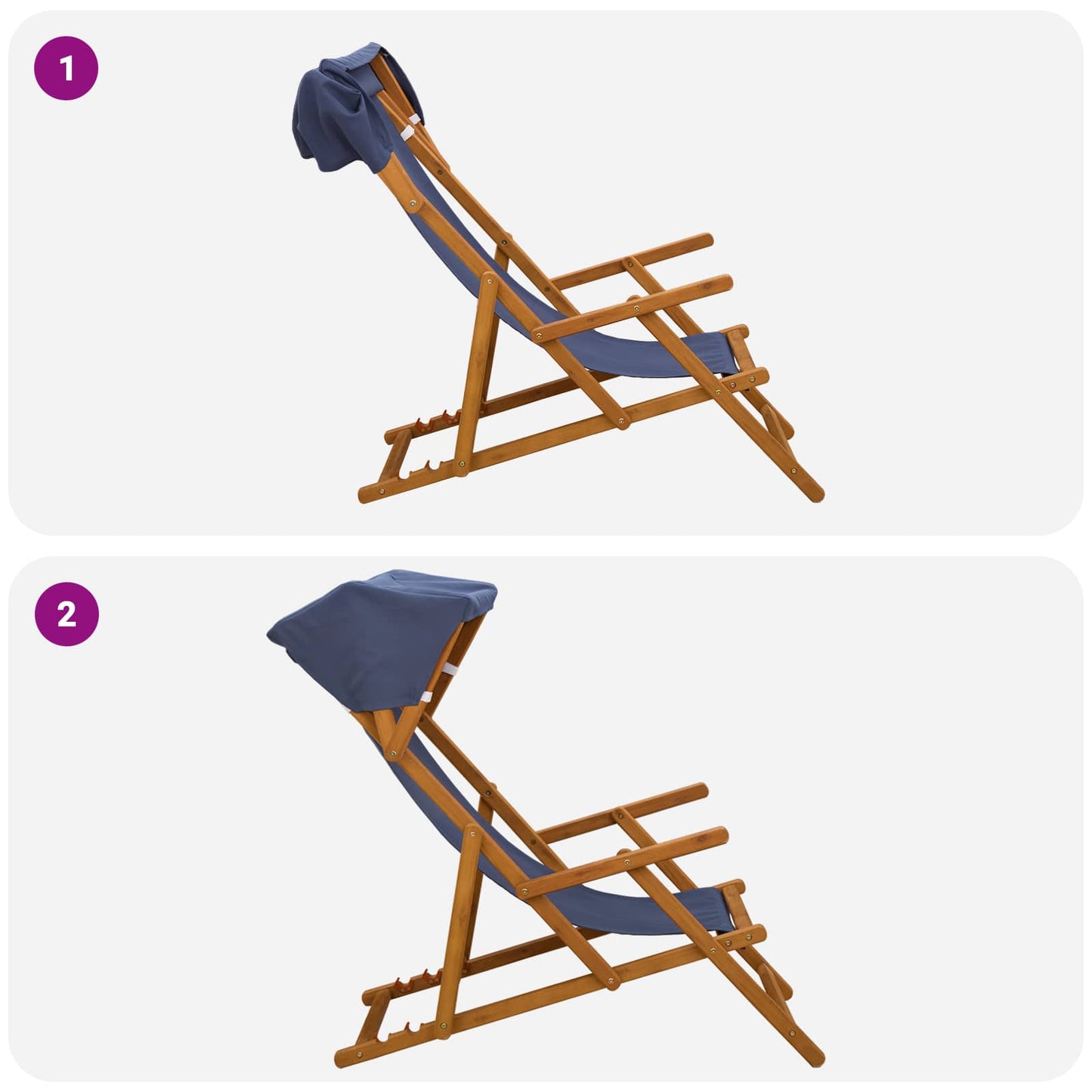 Deck Chair 4 pcs 3 Position Solid Eucalyptus Wood Blue