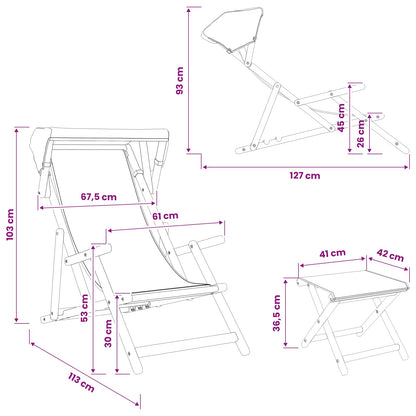 Deck Chair 4 pcs 3 Position Solid Eucalyptus Wood Blue