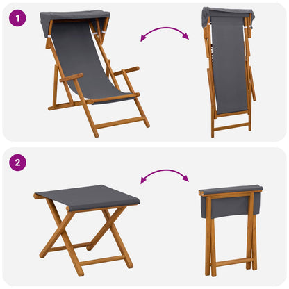 Deck Chair 4 pcs 3 Position Solid Eucalyptus Wood Grey