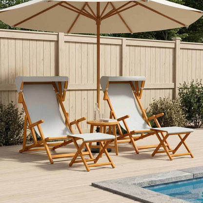 Deck Chair 4 pcs 3 Position Solid Eucalyptus Wood Cream