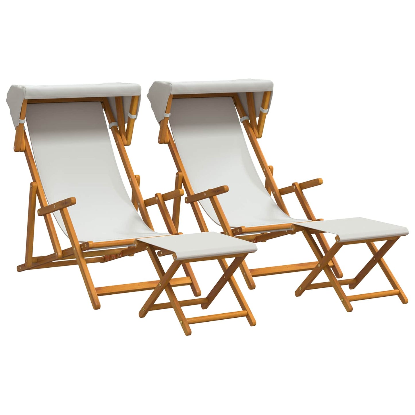 Deck Chair 4 pcs 3 Position Solid Eucalyptus Wood Cream