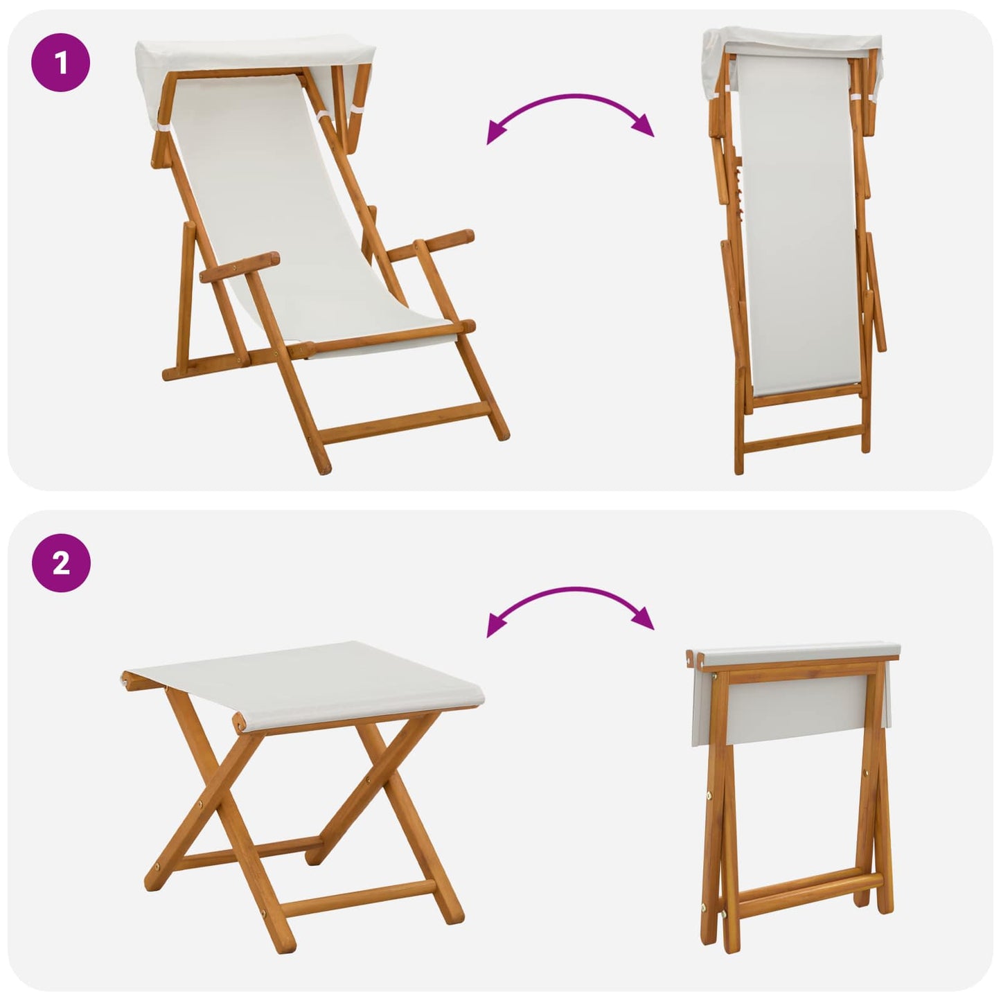 Deck Chair 4 pcs 3 Position Solid Eucalyptus Wood Cream