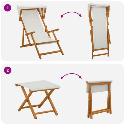 Deck Chair 4 pcs 3 Position Solid Eucalyptus Wood Cream