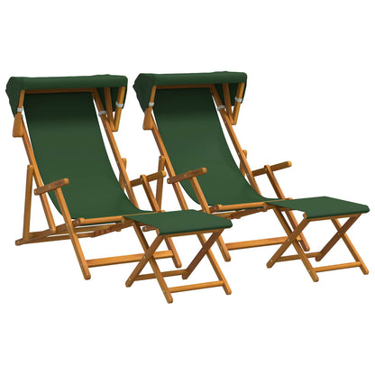 Deck Chair 4 pcs 3 Position Solid Eucalyptus Wood Green
