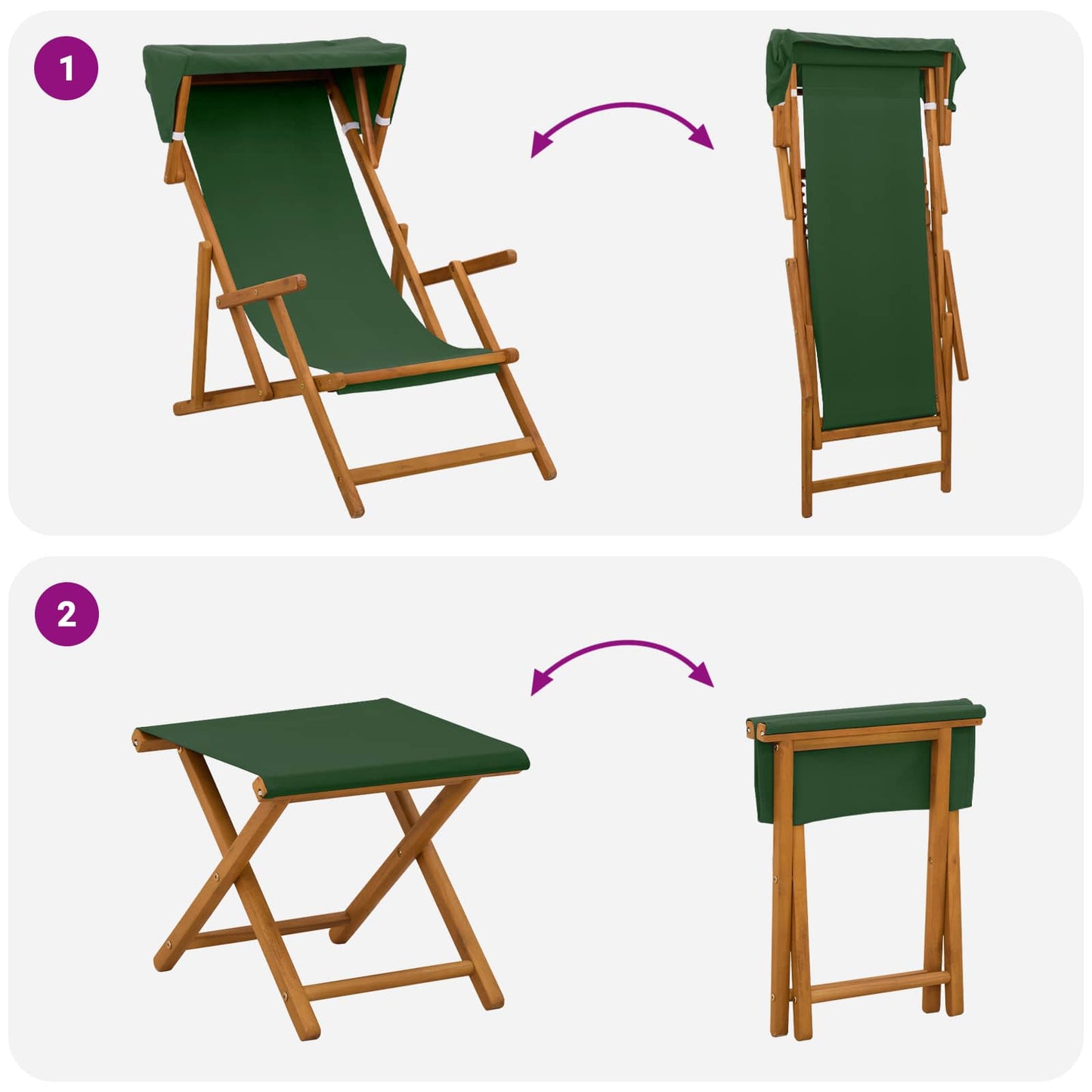 Deck Chair 4 pcs 3 Position Solid Eucalyptus Wood Green
