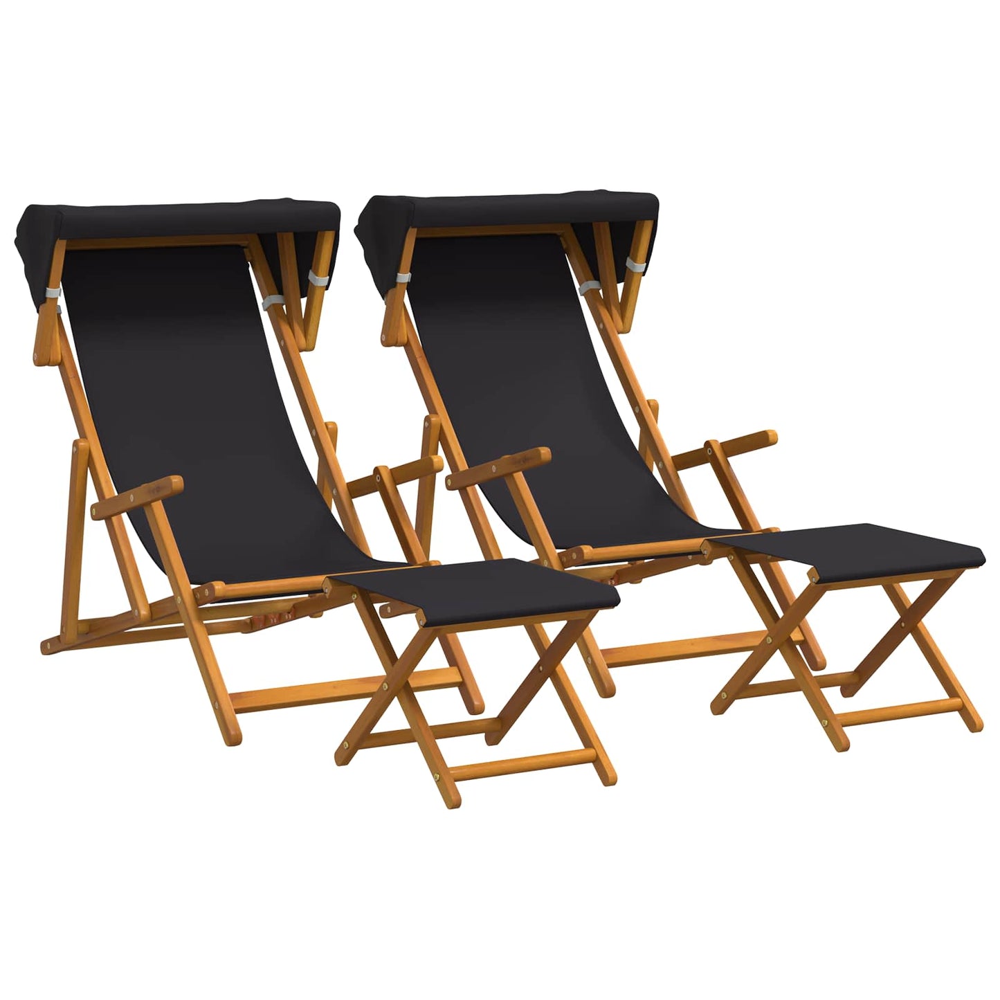 Deck Chair 4 pcs 3 Position Solid Eucalyptus Wood Black