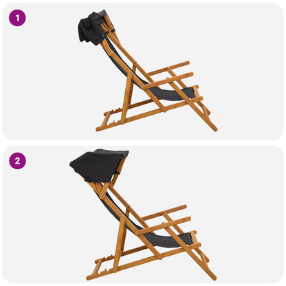 Deck Chair 4 pcs 3 Position Solid Eucalyptus Wood Black