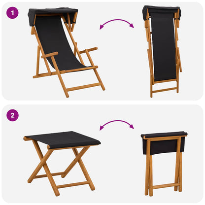 Deck Chair 4 pcs 3 Position Solid Eucalyptus Wood Black
