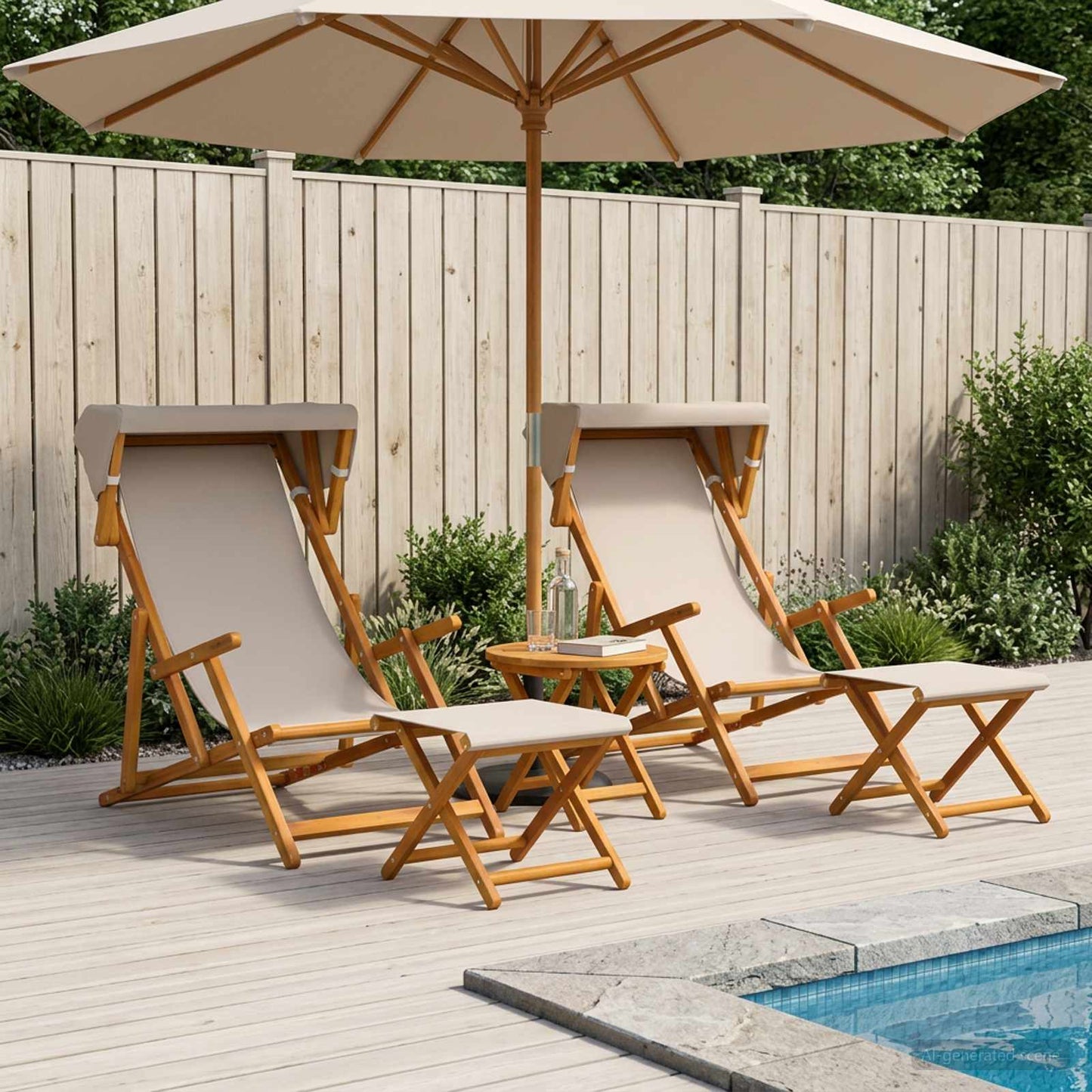Deck Chair 4 pcs 3 Position Solid Eucalyptus Wood Beige