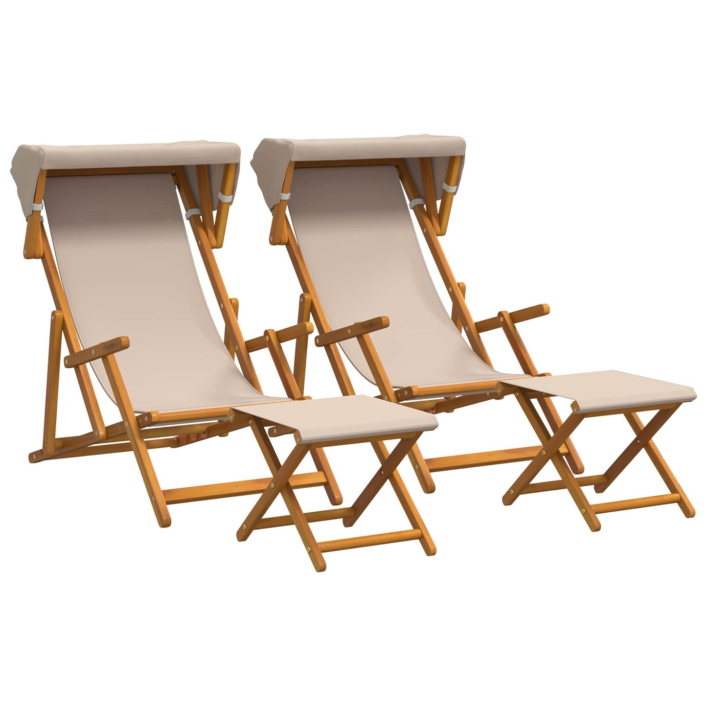 Deck Chair 4 pcs 3 Position Solid Eucalyptus Wood Beige