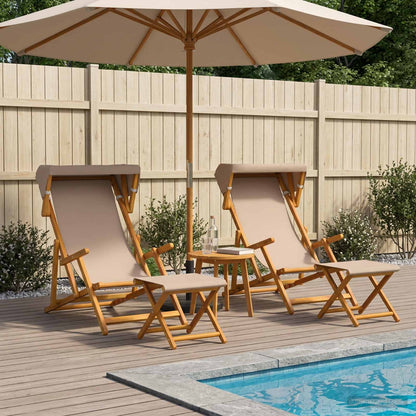 Deck Chair 4 pcs 3 Position Solid Eucalyptus Wood Taupe
