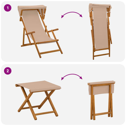 Deck Chair 4 pcs 3 Position Solid Eucalyptus Wood Taupe