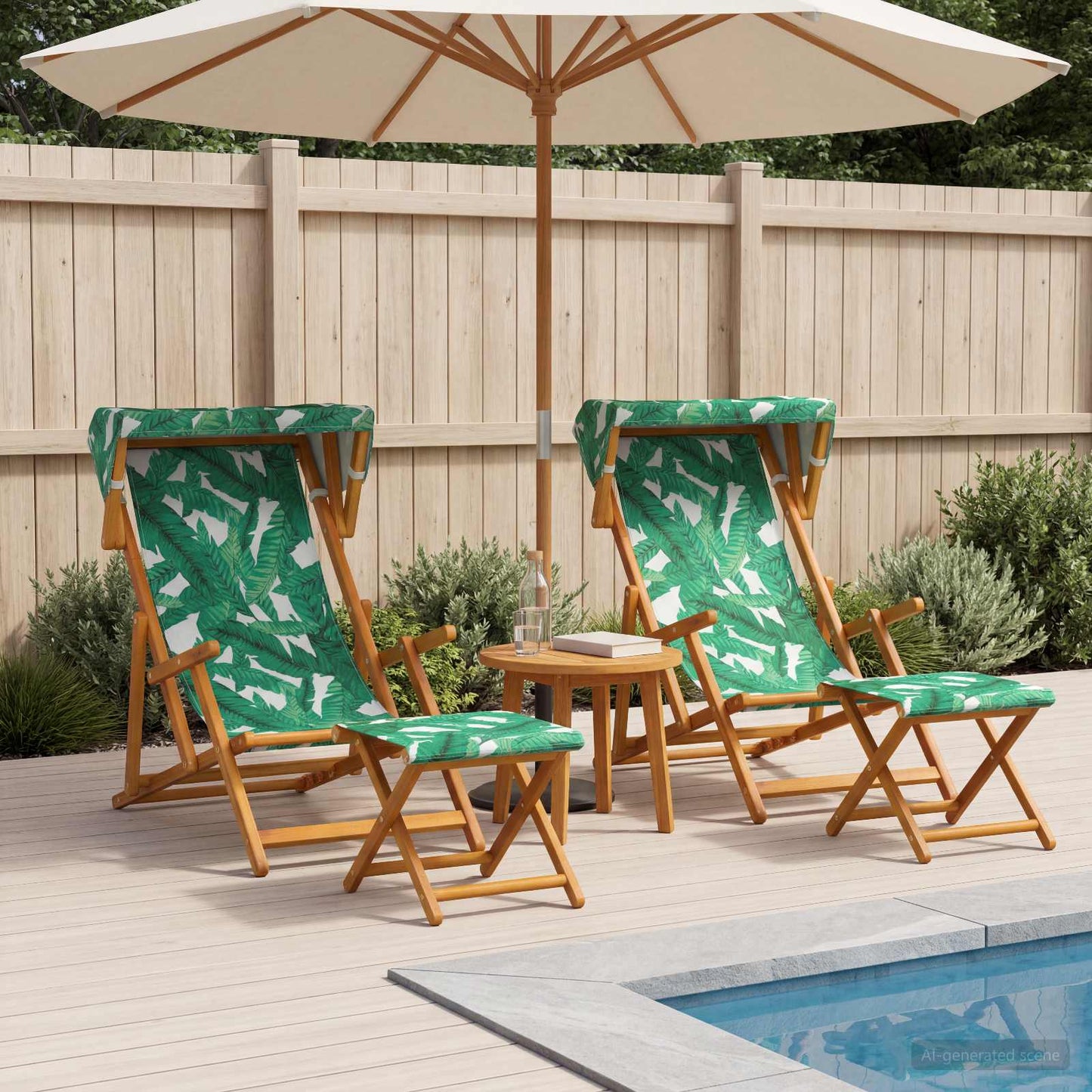 Deck Chair 4 pcs 3 Position Solid Eucalyptus Wood Leaf Pattern