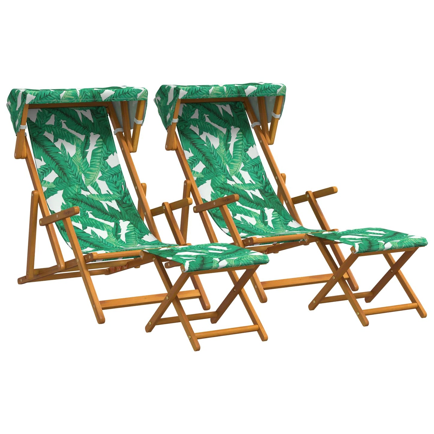 Deck Chair 4 pcs 3 Position Solid Eucalyptus Wood Leaf Pattern