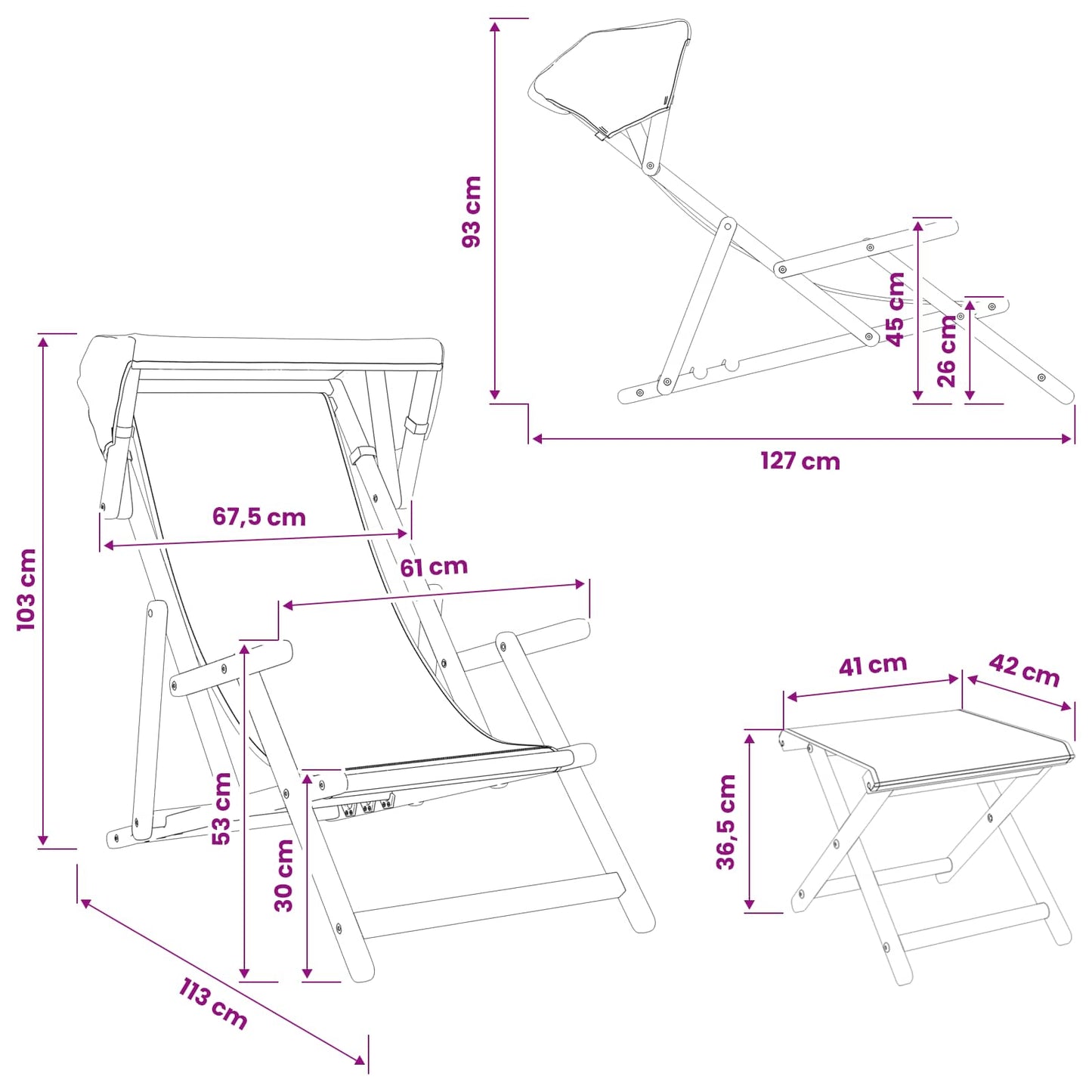 Deck Chair 4 pcs 3 Position Solid Eucalyptus Wood