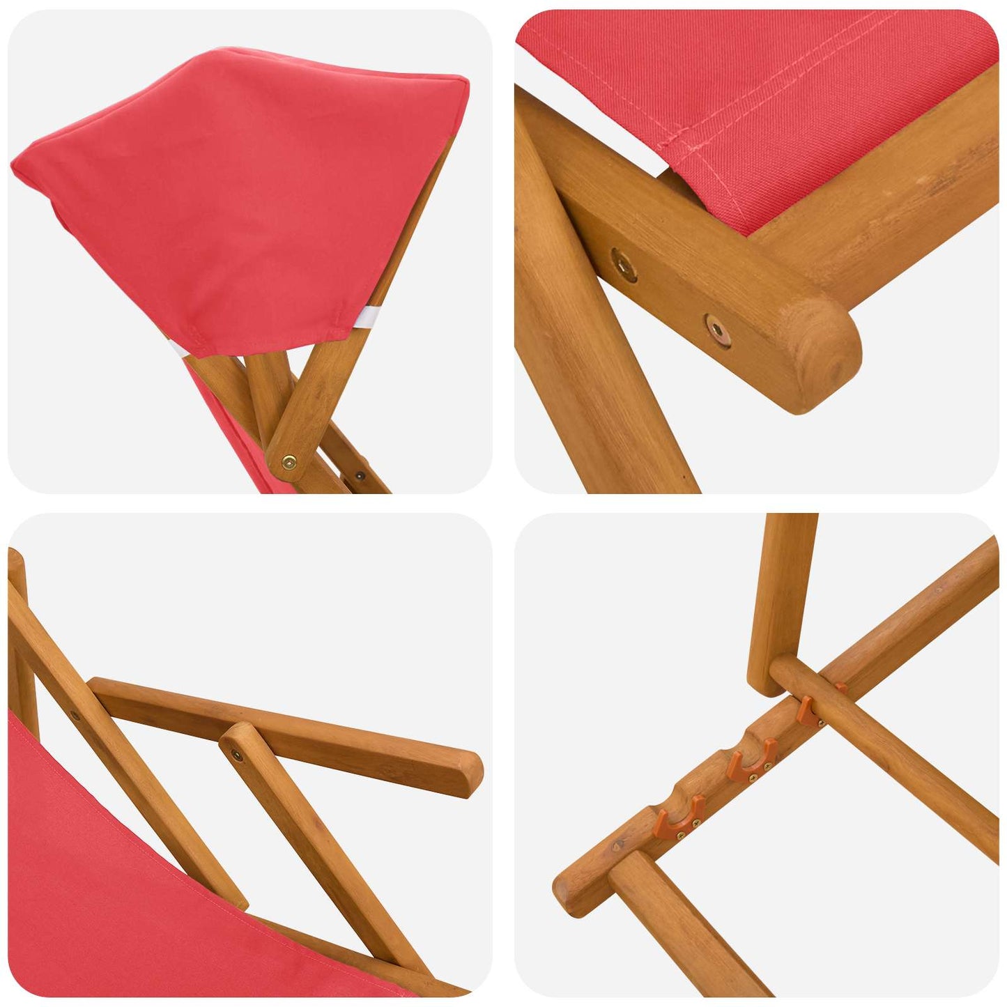 Deck Chair 2 pcs 3 Position Solid Eucalyptus Wood Red
