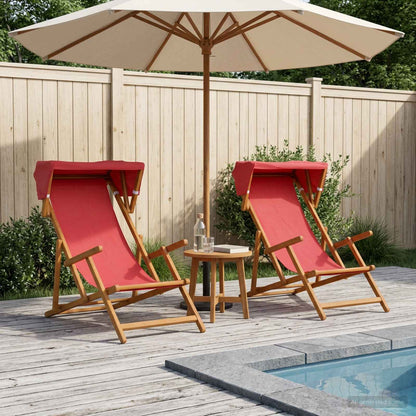 Deck Chair 2 pcs 3 Position Solid Eucalyptus Wood Red