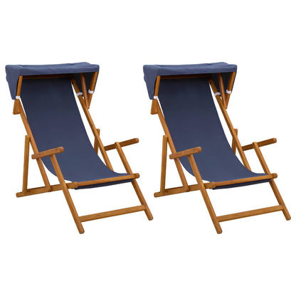 Deck Chair 2 pcs 3 Position Solid Eucalyptus Wood Blue