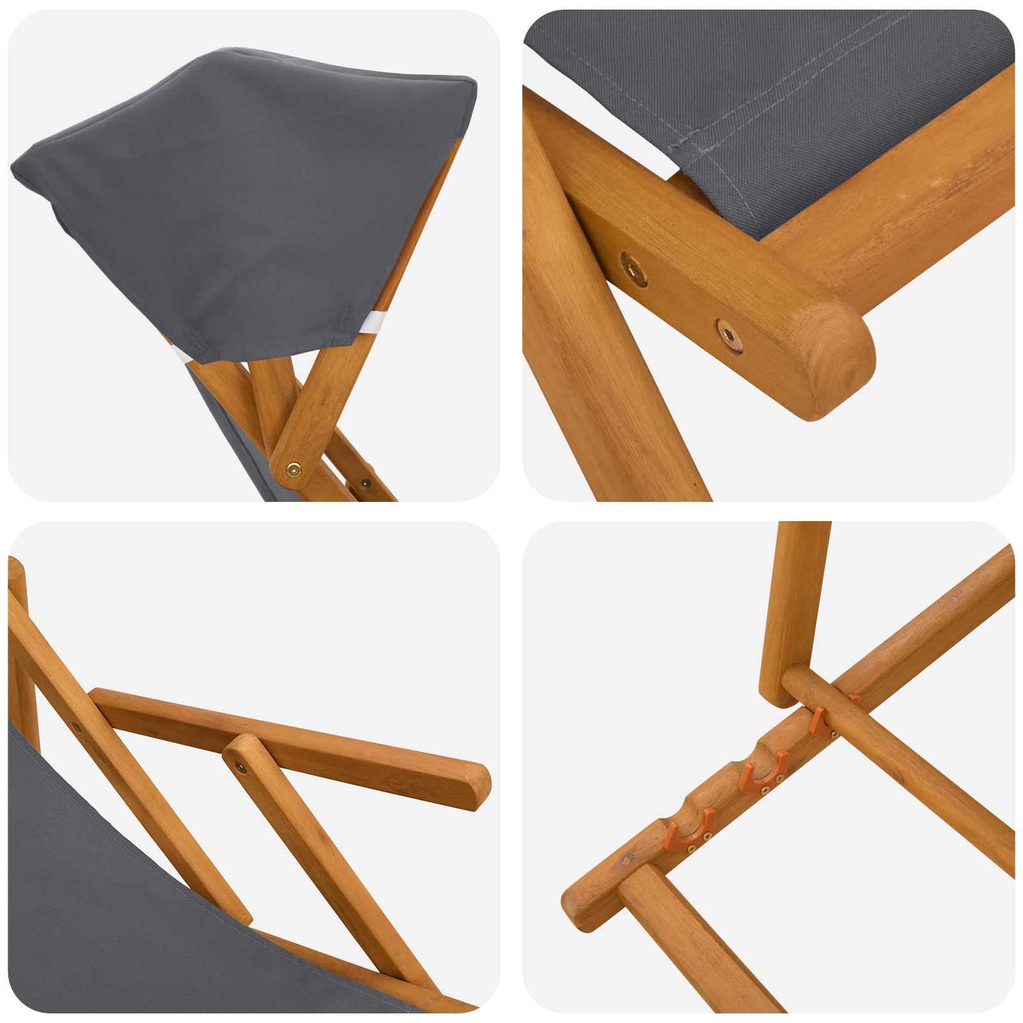 Deck Chair 2 pcs 3 Position Solid Eucalyptus Wood Grey