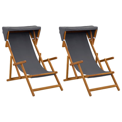 Deck Chair 2 pcs 3 Position Solid Eucalyptus Wood Grey